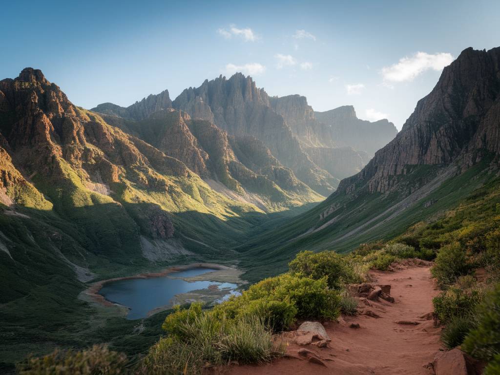 trekking dans les montagnes de drakensberg, afrique du sud